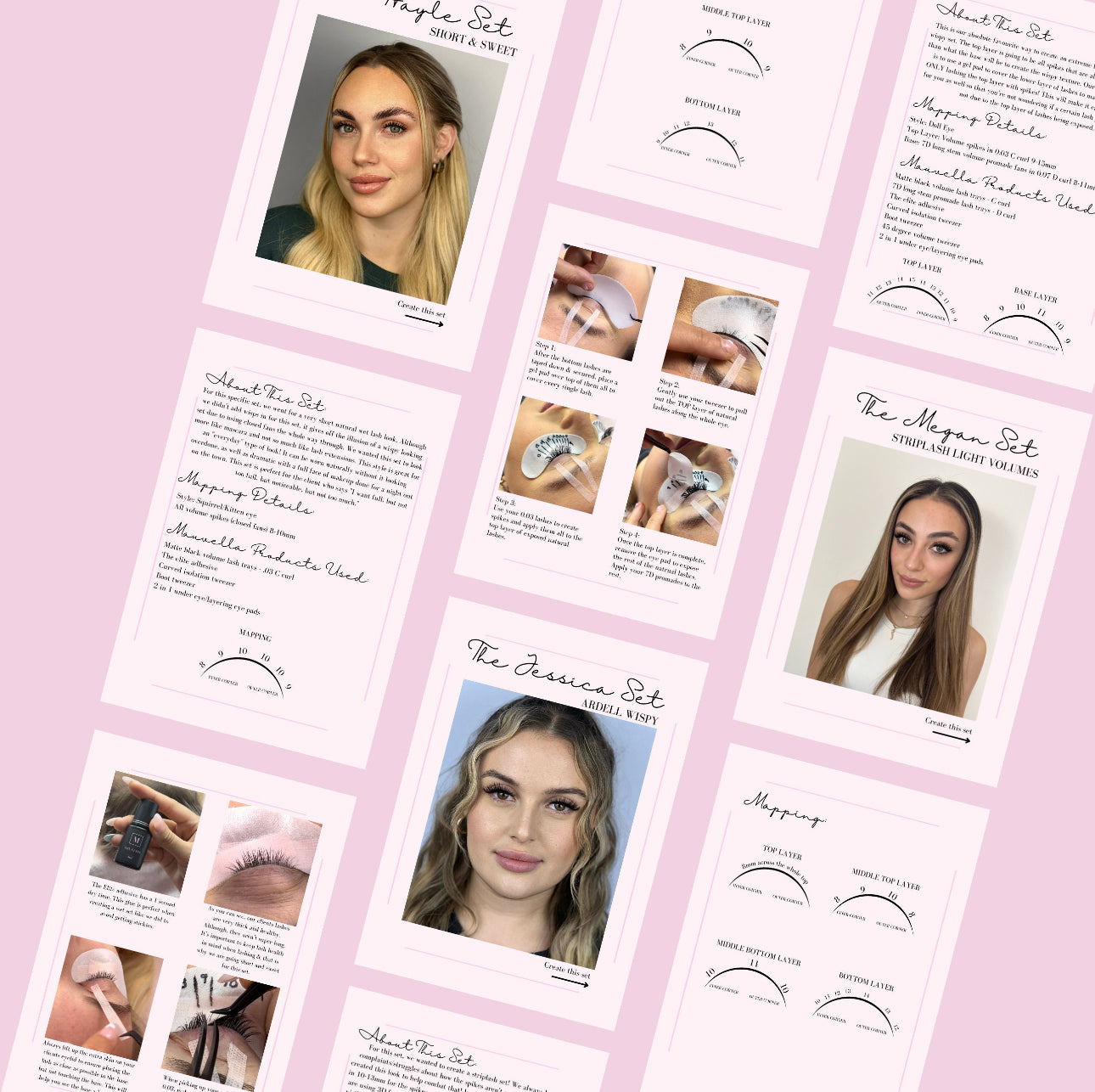 Mauvella Lash Academy Lash Styling E-Book, Wispy Sets, Wet Sets, Lash Spikes, Strip Lash Sets